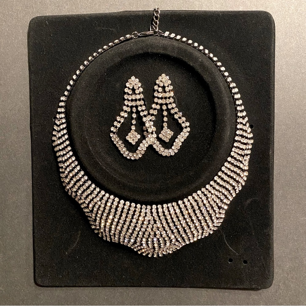 Rhinestone Necklace and Earring Pair Set